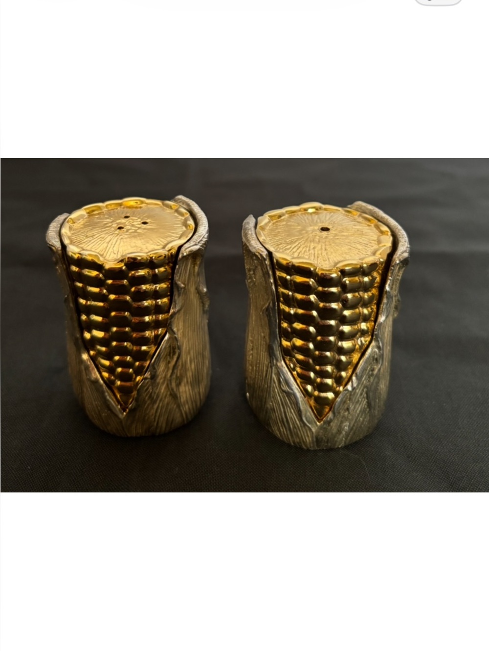 Corn on the Cob Salt Shaker - Gold & Silver Ceramic